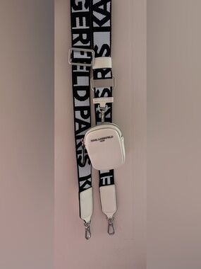 Karl Lagerfeld Crossbody Strap with Removable Mini Pouch - Black & White